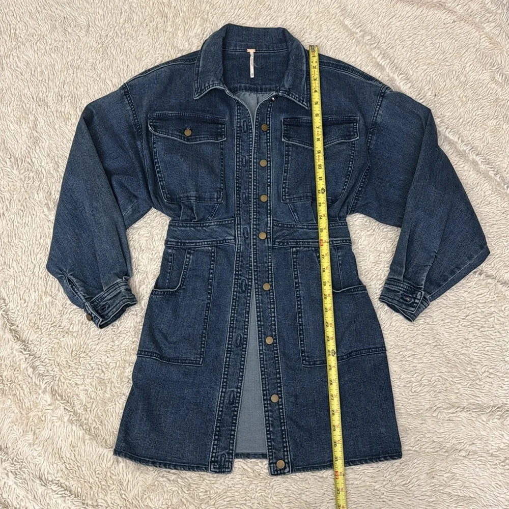 Free People Dark Wash Denim Long Sleeve Botton-Front Mini Dress  size XS - Picture 8 of 16